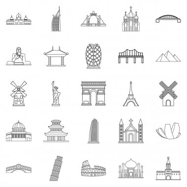 Rekreasyon alanı Icons set, anahat stili