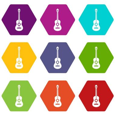 Renk altı yüzlü klasik gitar Icon set