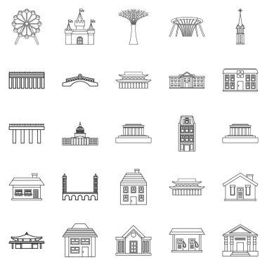 Tatil alan Icons set, anahat stili