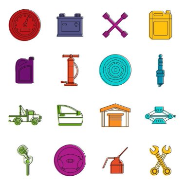 Araba bakım ve onarım simgeler kümesi doodle