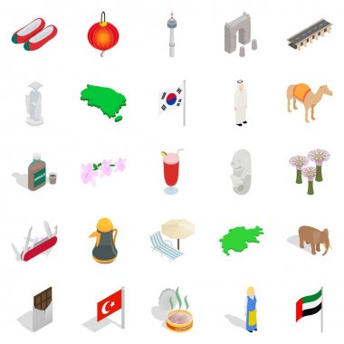 Turistik cazibe Icons set, izometrik stili