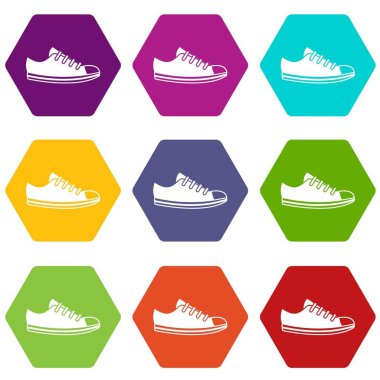 Renk altı yüzlü tuval sneaker Icon set
