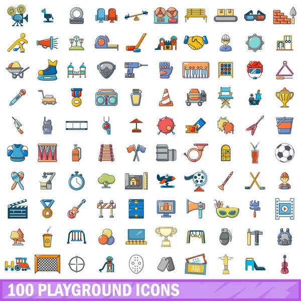 100 conjunto de iconos del patio de recreo, estilo de dibujos animados — Vector de stock