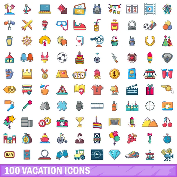 100 conjunto de iconos de vacaciones, estilo de dibujos animados — Vector de stock