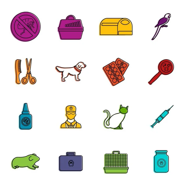 Conjunto de doodle de ícones veterinários — Vetor de Stock