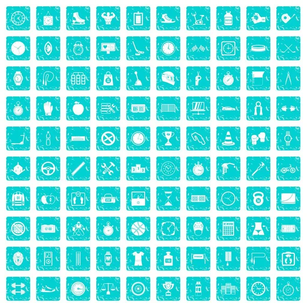 100 icônes chronomètre ensemble Grunge bleu — Image vectorielle