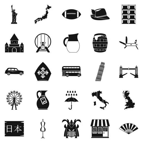 Explorer les icônes du pays ensemble, style simple — Image vectorielle