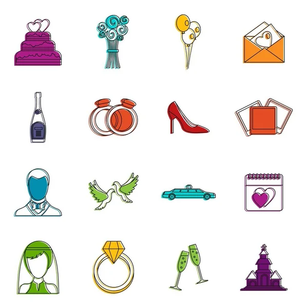 Icônes de mariage doodle ensemble — Image vectorielle