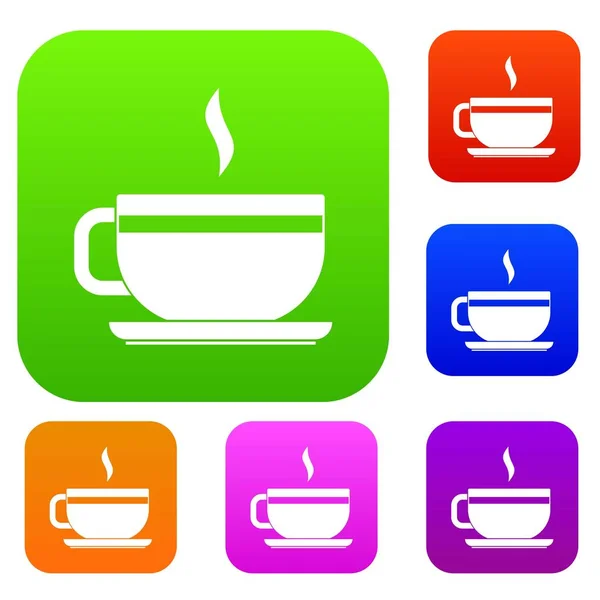 Taza de té y platillo colección de color conjunto — Vector de stock