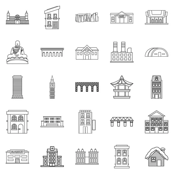 Conjunto de iconos del hotel, estilo de esquema — Vector de stock