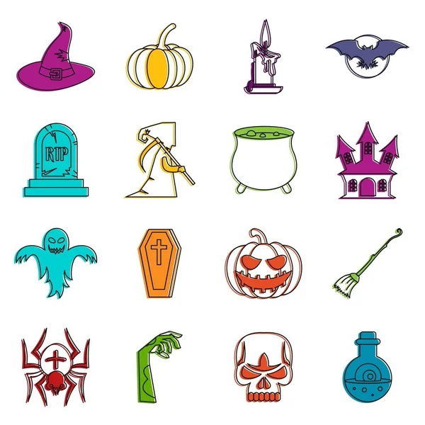 Ensemble de doodle icônes Halloween — Image vectorielle