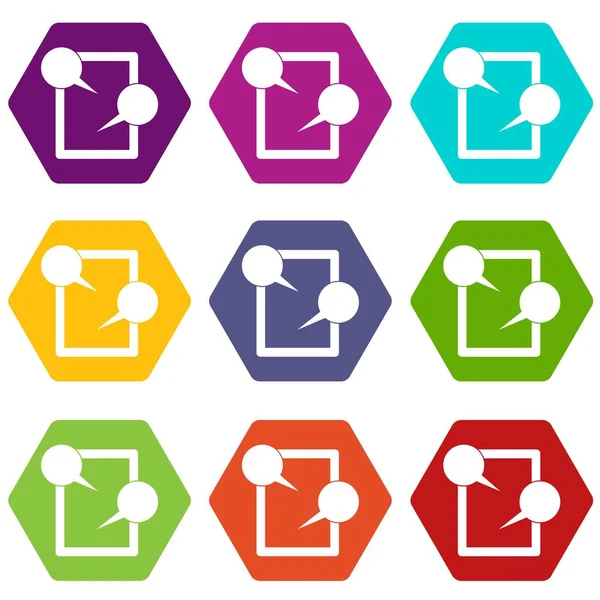 Tablet chatting icon set color hexahedron — Stock Vector
