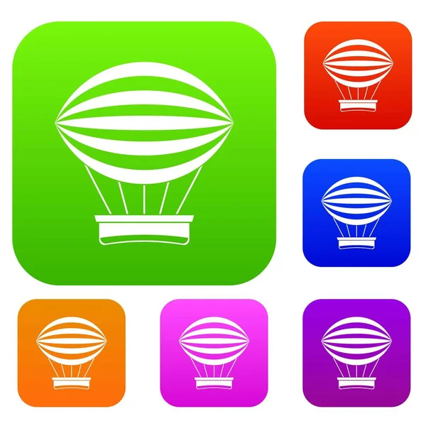 Set de globos de aire caliente retro rayado colección de colores — Vector de stock