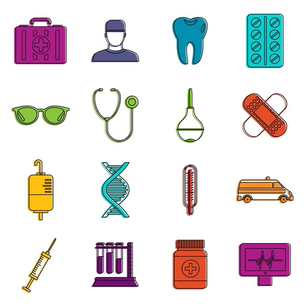 Medicina ícones doodle set — Vetor de Stock
