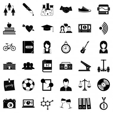 Merhaba okul Icons set, basit tarzı