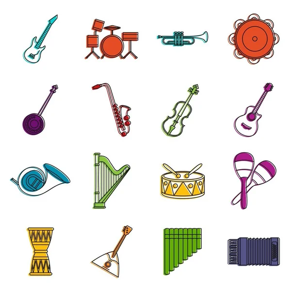 Instrumentos musicais ícones doodle set — Vetor de Stock