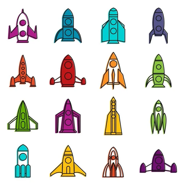 Conjunto de iconos de cohete garabato — Vector de stock