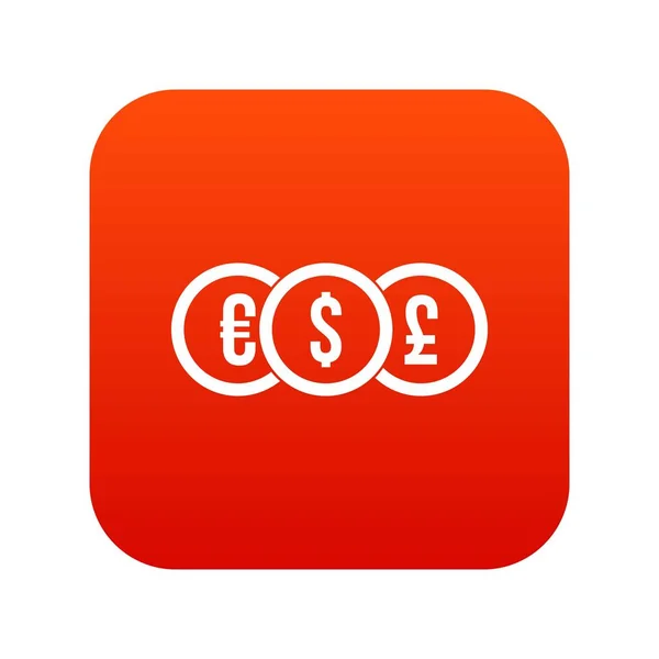 Euro, dollar, pound coin icon digital red — Stock Vector