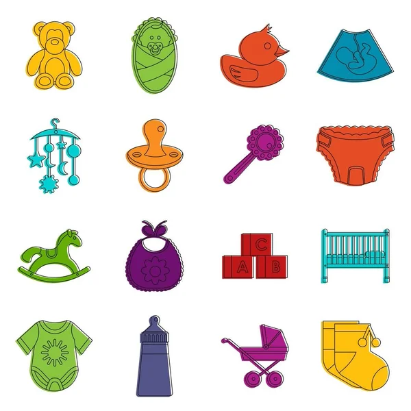Conjunto de iconos de garabato recién nacido — Vector de stock