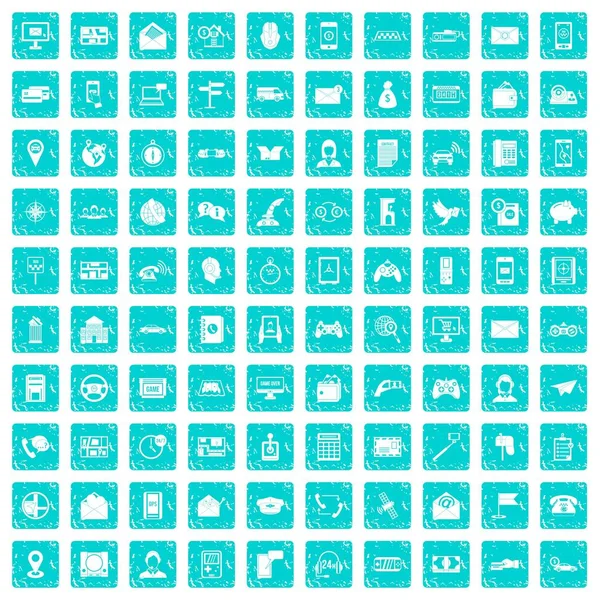 100 icônes de téléphone bleu grunge — Image vectorielle