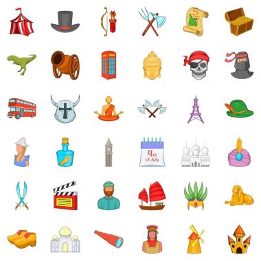 Boynuzlu miğfer Icons set, karikatür tarzı