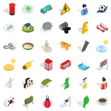 Geçmiş ülke Icons set, izometrik stili