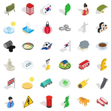 Oryantal ulus Icons set, izometrik stili