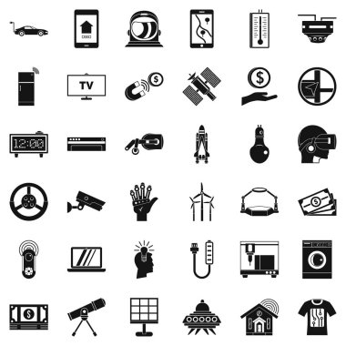 Cyber makine Icons set, basit tarzı