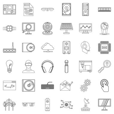 Bulut depolama Icons set, anahat stili