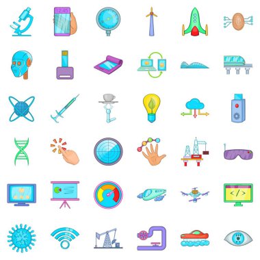 Merhaba teknik simgeler ayarla, tarzı çizgi film