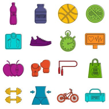 Sağlıklı yaşam simgeler kümesi doodle