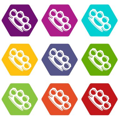 Renk altı yüzlü muşta Icon set