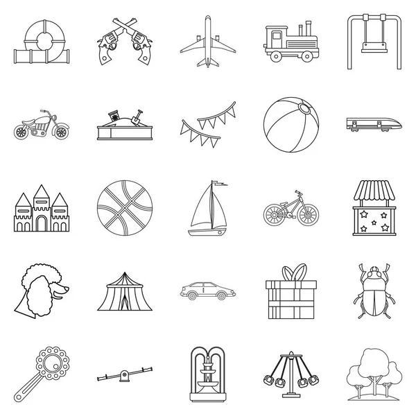 Çocuk plaj Icons set üzerinde anahat stili