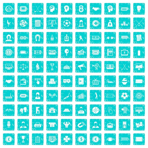 100 icônes de totalisateur ensemble Grunge bleu — Image vectorielle