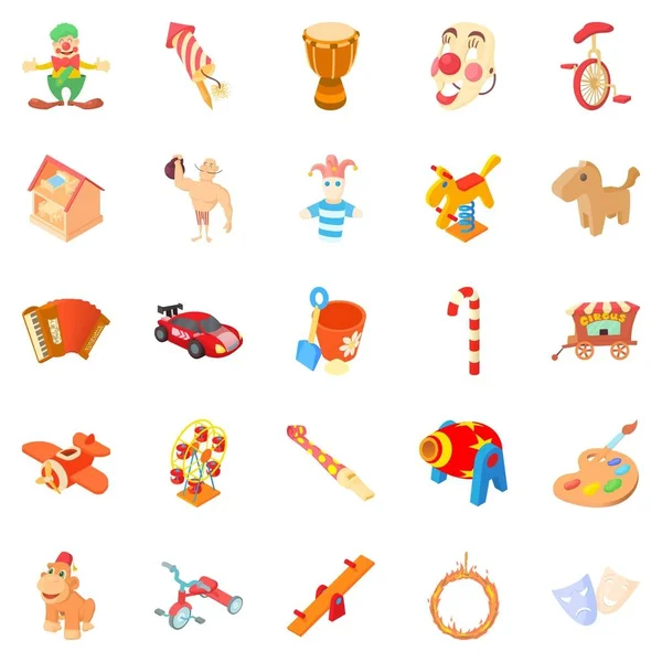 Conjunto de iconos de juguete de madera, estilo de dibujos animados — Vector de stock
