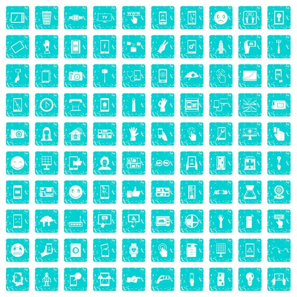 100 icônes écran tactile bleu grunge — Image vectorielle