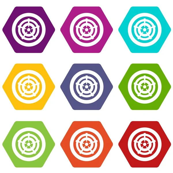 Renk altı yüzlü araba tekerleği Icon set