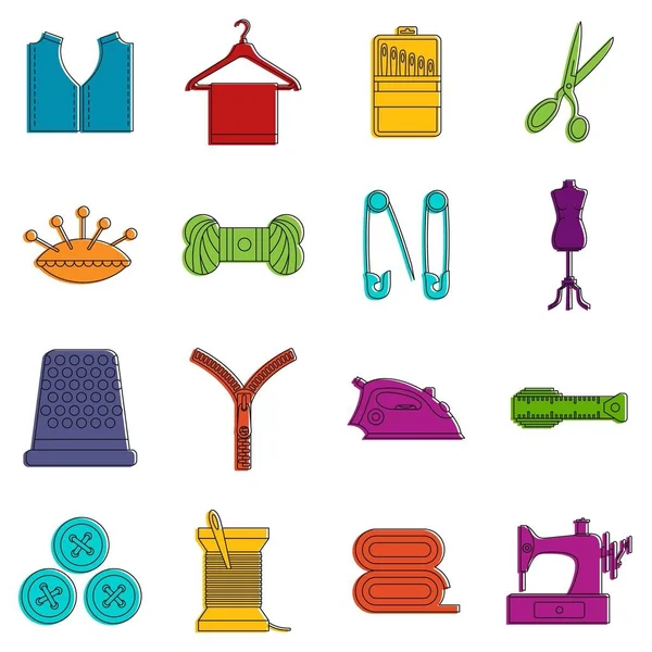 Iconos de costura conjunto de garabatos — Vector de stock
