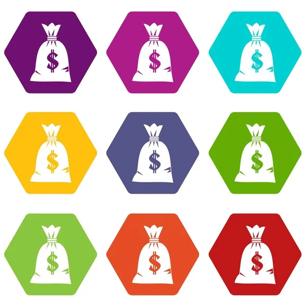 Geldbeutel Icon Set Farbe Hexaeder — Stockvektor