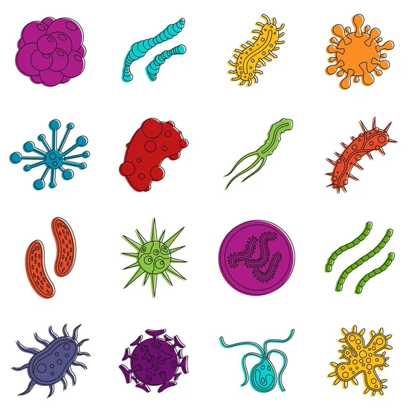 Virus bacterias iconos doodle conjunto — Vector de stock