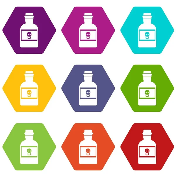 Poison bottle icon set color hexahedron — Stock Vector