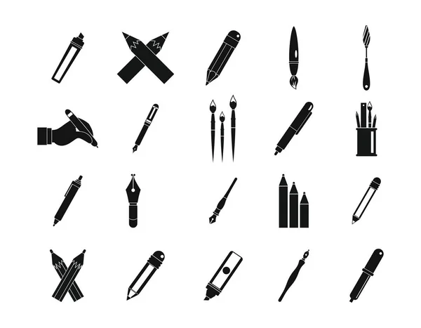 Ручка, набор значков карандаша, простой стиль — стоковый вектор
