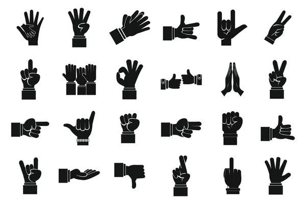Conjunto de iconos de signo de mano, estilo simple — Vector de stock
