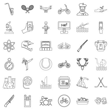 Yüzme Icons set, anahat stili