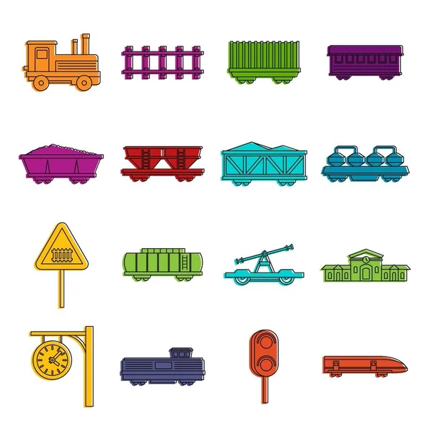 Demiryolu simgeler kümesi doodle — Stok Vektör