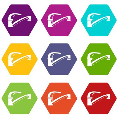 Renk altı yüzlü su dokunun Icon set