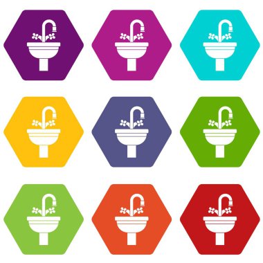 Renk altı yüzlü seramik lavabo Icon set