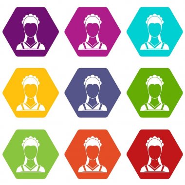 Renk altı yüzlü hizmetçi Icon set
