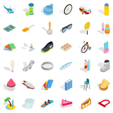 Snowboard Icons set, izometrik stili