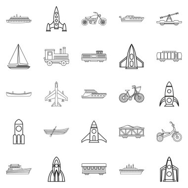 Sivil araç Icons set, anahat stili